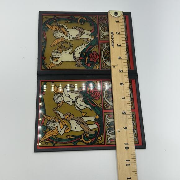 Vintage Yorkcraft Seriglass Christmas Decorative Faux Stained Glass 2 Panel - Picture 7 of 7